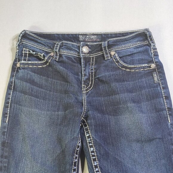 Silver Jeans Suki High Capri women's size W29 ink blue factory distressed - Picture 2 of 16